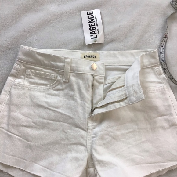 NWT L’AGENCE White High Rise Denim Cutoff Shorts Raw Hem Size 25 - Picture 8 of 8